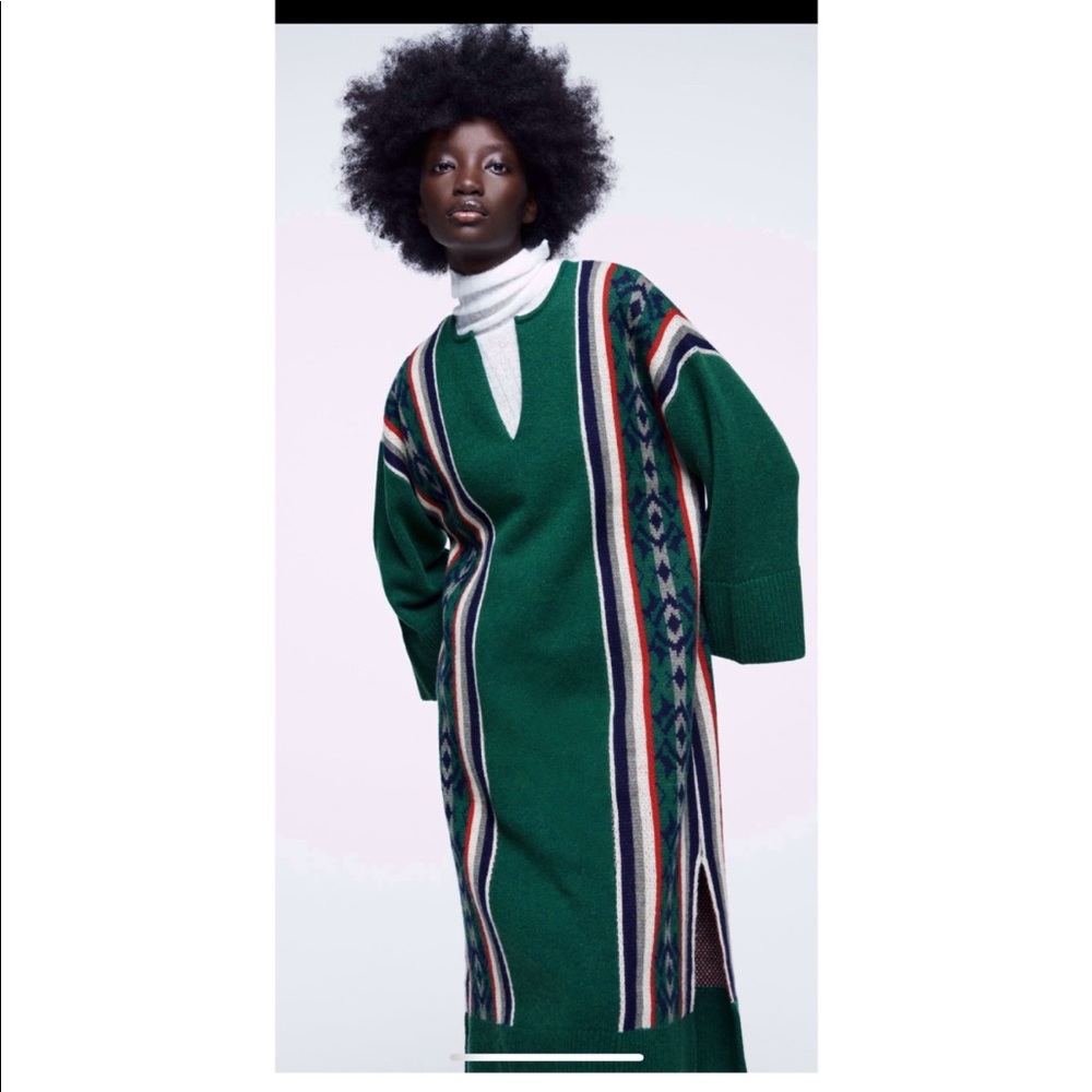 Wool blend green jacquard long tunic sweater - Picture 7 of 15